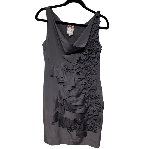 Yoana Baraschi Gray Silk Draped Ruffled Frilly Sleeveless Dress Womens Size 8 - Picture 1 of 7